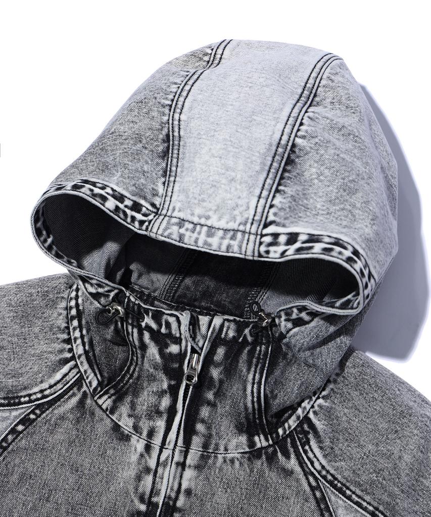 Critic Color Block Hood Denim Jacket Light Gray