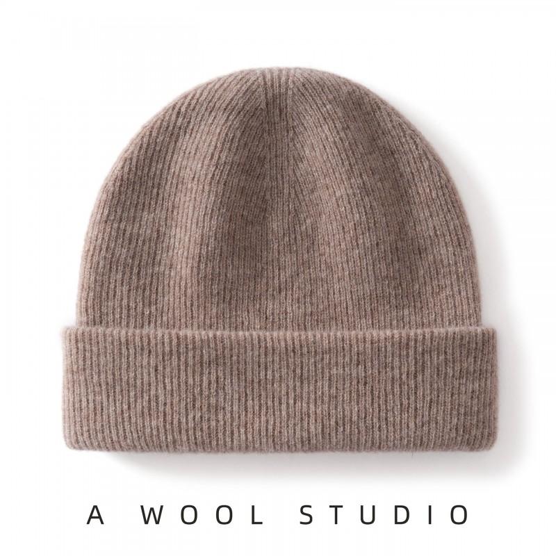 100% Pure Wool Knit Beanie Men Women Winter Fall Warm Solid Color Earflap Cap