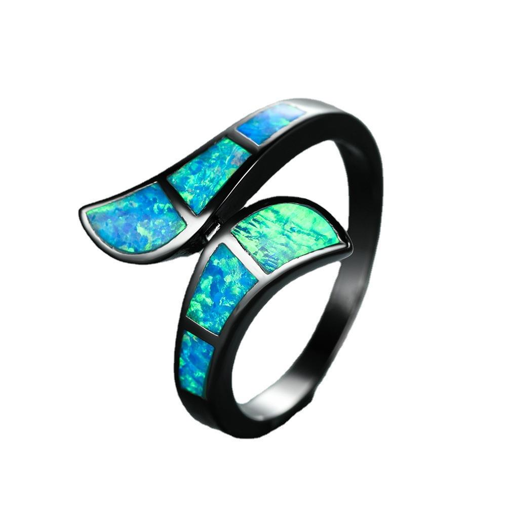 Fashionable Black and Blue Curved Australian Treasure Ring Mens European and American Style Exaggerated Personality Ring