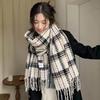 New plaid tassel scarf for women, autumn/winter Korean style versatile vintage thickened warm student scarf shawl trendy