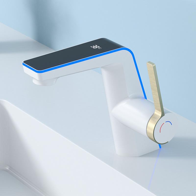 Digital Display Ambient Light Hot and Cold Bathroom Faucet for Vanity and Hand Washing Basin