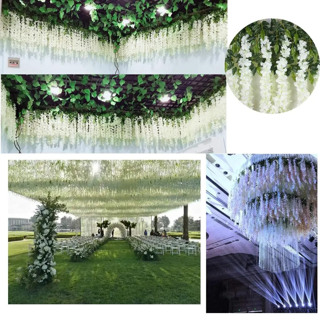 12Pcs Wisteria Flowers Ratta Extra Long Artificial Silk Flower Hanging On The Wedding Garden Outdoor Party Home Garden Decorat