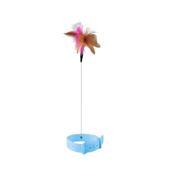Interactive Cat Collar Toy Teasing Wand with Colorful Natural Feathers and Bell Adjustable Design Self Playing Toy Pet Cat Teaser Wand