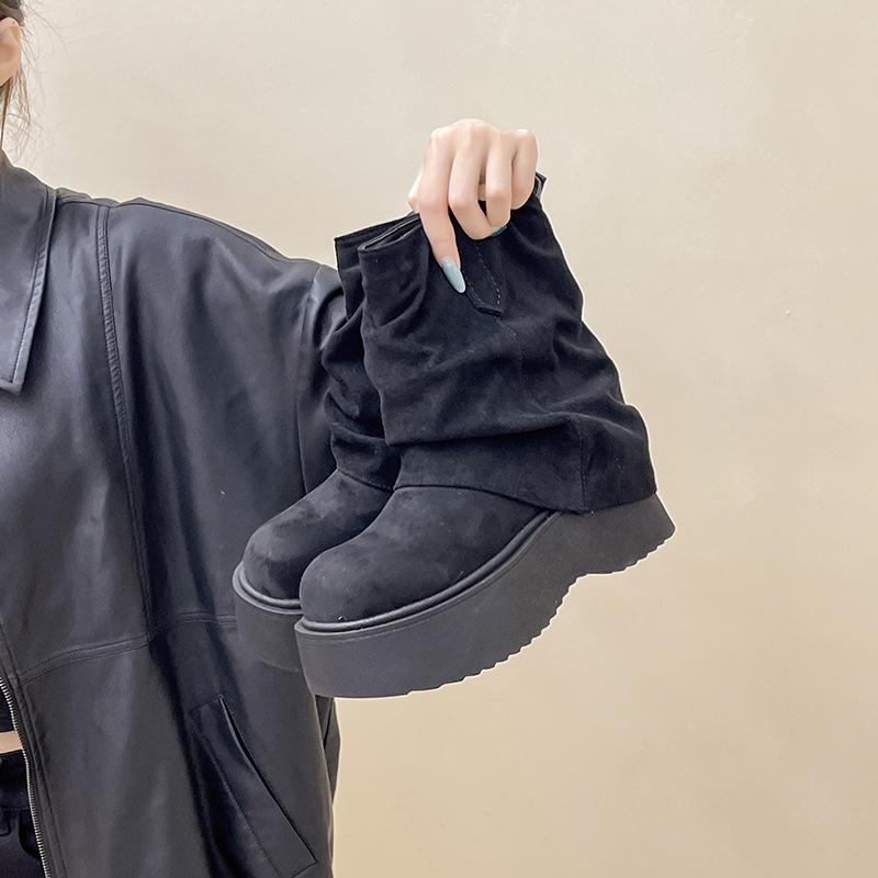 Solid Color Simple Thick-soled Heightening Medium Tube Martin Boots Women's Autumn and Winter Fashion Versatile Suede Small Fashion Boots Short Boots