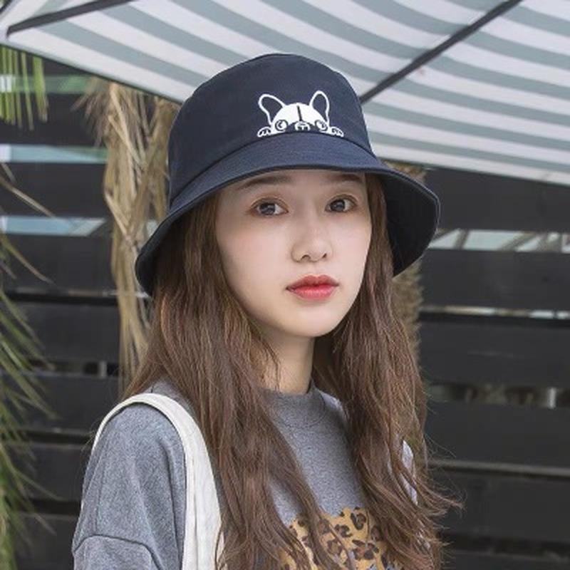 Unisex Embroidered Cute Dog Foldable Bucket Hat Beach Sun Hat Street Headwear Outdoor Cap Men and Woman Hat