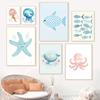Cute Ocean Animals Watercolor Poster Minimalism Beach Octopus Whale Prints Canvas Painting Wall Art Picture Home Kids Room Decor