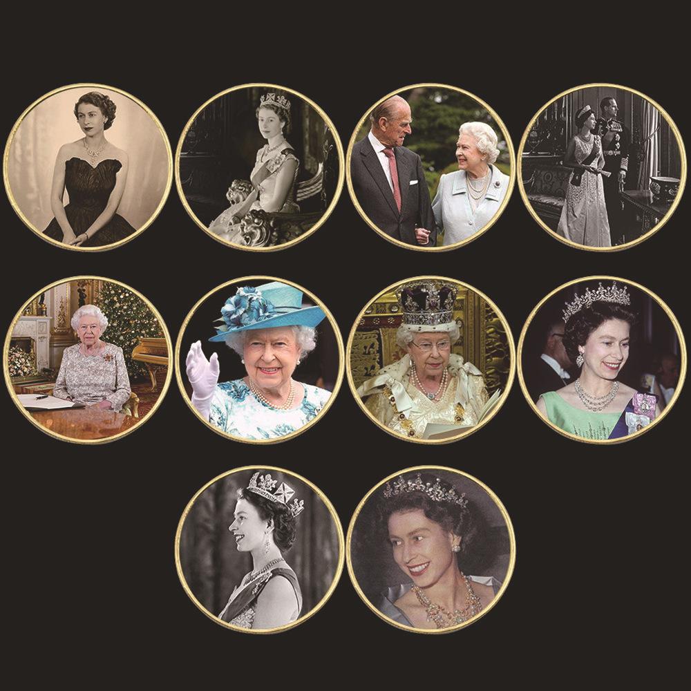 Queen Elizabeth commemorative coins, 10 pieces, Elizabeth commemorative coins for various age groups, family collection