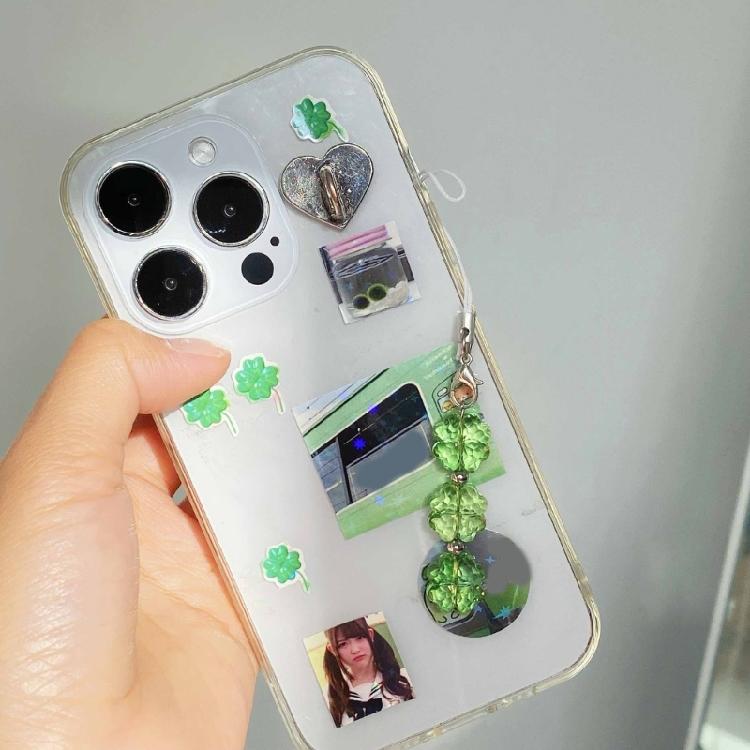 Fashion Beaded Phone Charm Lanyard for Women Girls Crystal Four Leaf Clovers Keyring Stylish Keychain Bag Purse Pendant