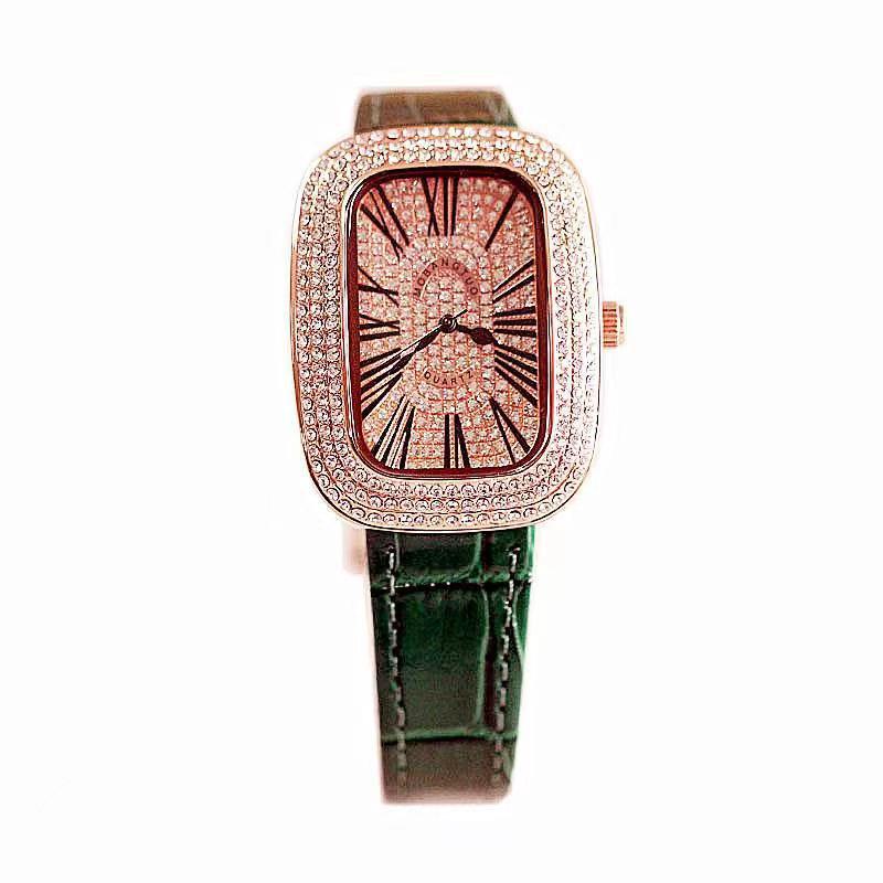 Ladies Full Diamond Fashion Retro Light Luxury Exquisite Versatile Leather Quartz Watch