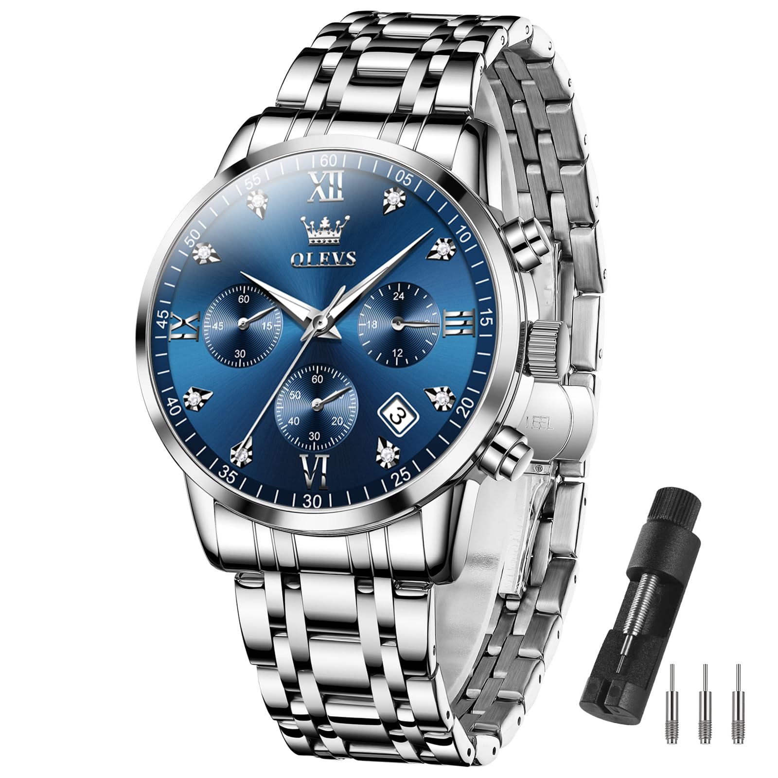

Men s Fashion Quartz Analog Wristwatch, Waterproof, Business Watch, Metal Band, Blue, Stylish Gift