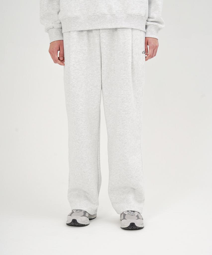 Eseulisseutyudio Lettering Pocket Fleece-Lined Wide One-Pleat Sweatpants White Melange