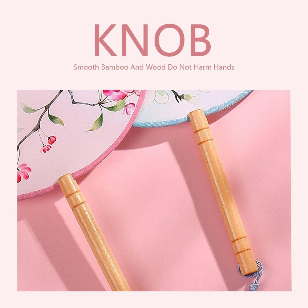 Half Transparent Ancient Style Fan Long Handle Vintage Printing Round Hand Fan Small Round Ink Painting Silk Fan