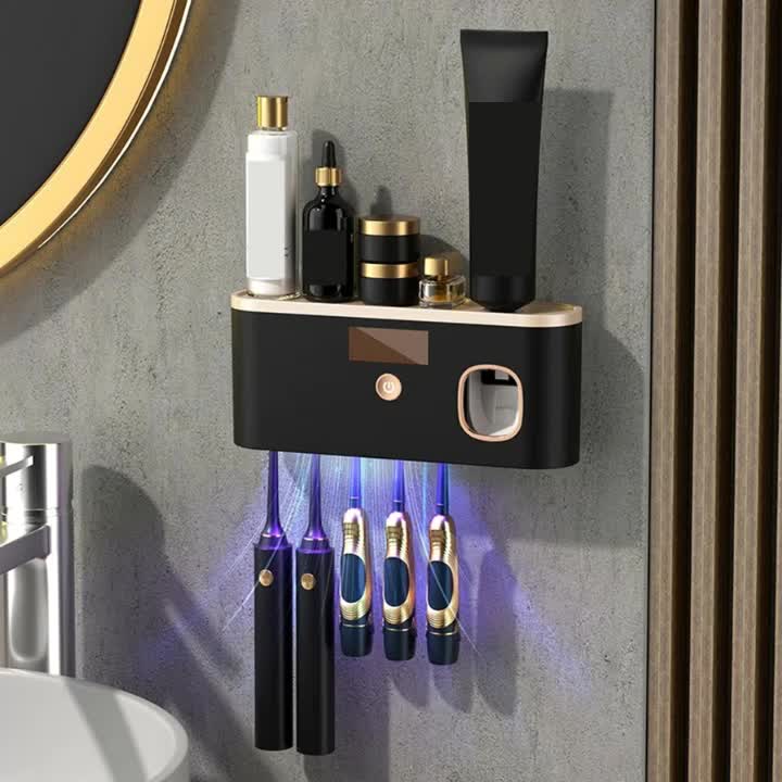 Wall Toothbrush Holder For Bathroom UV Toothbrush Organizer Toothpaste Dispenser USB Rechargeable 5 Slots Bathroom Supplies