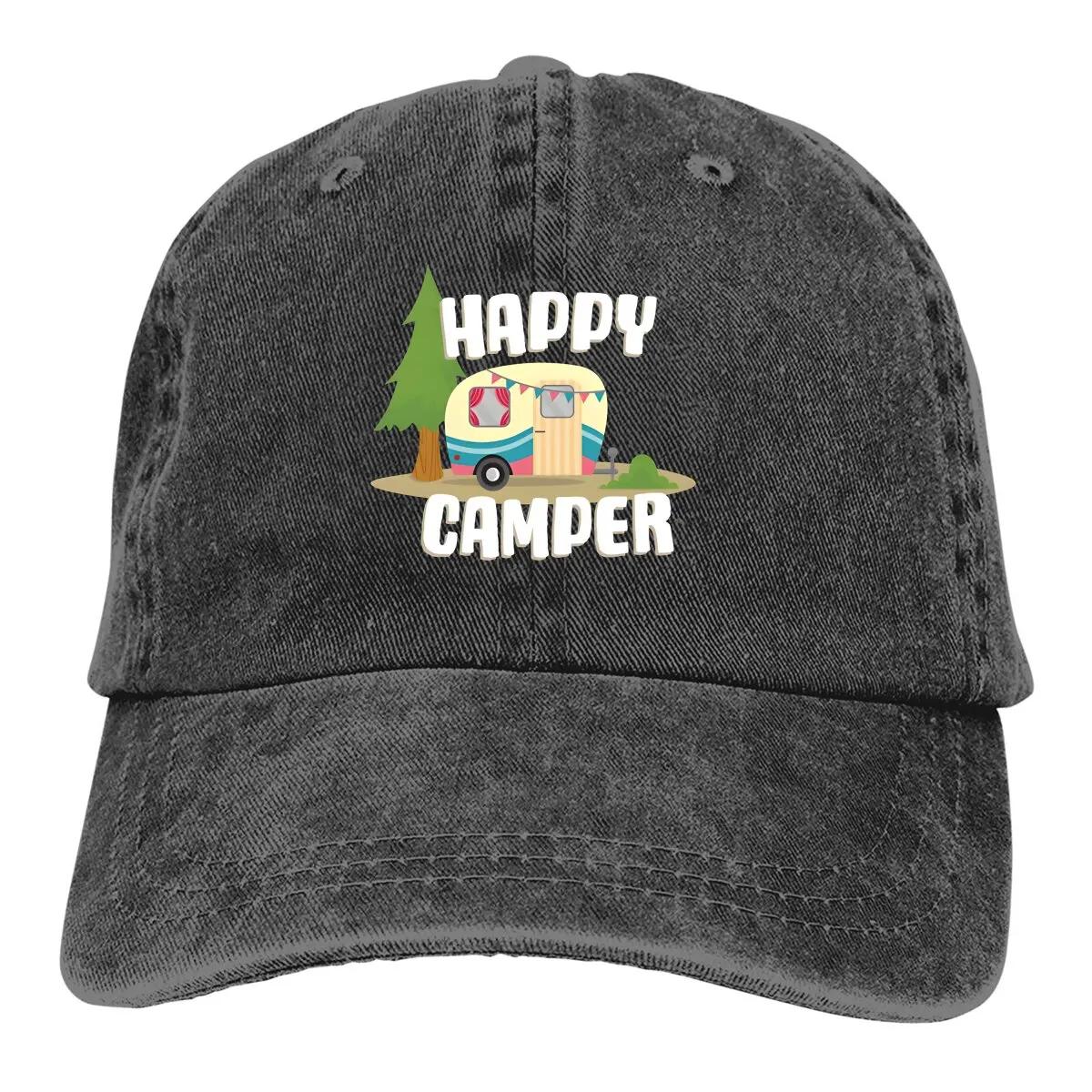 

Кемпинговая многоцветная шляпа с козырьком для женщин Кепка Happy Camper Trailer Персонализированные защитные козырьки Adjustable чёрный
