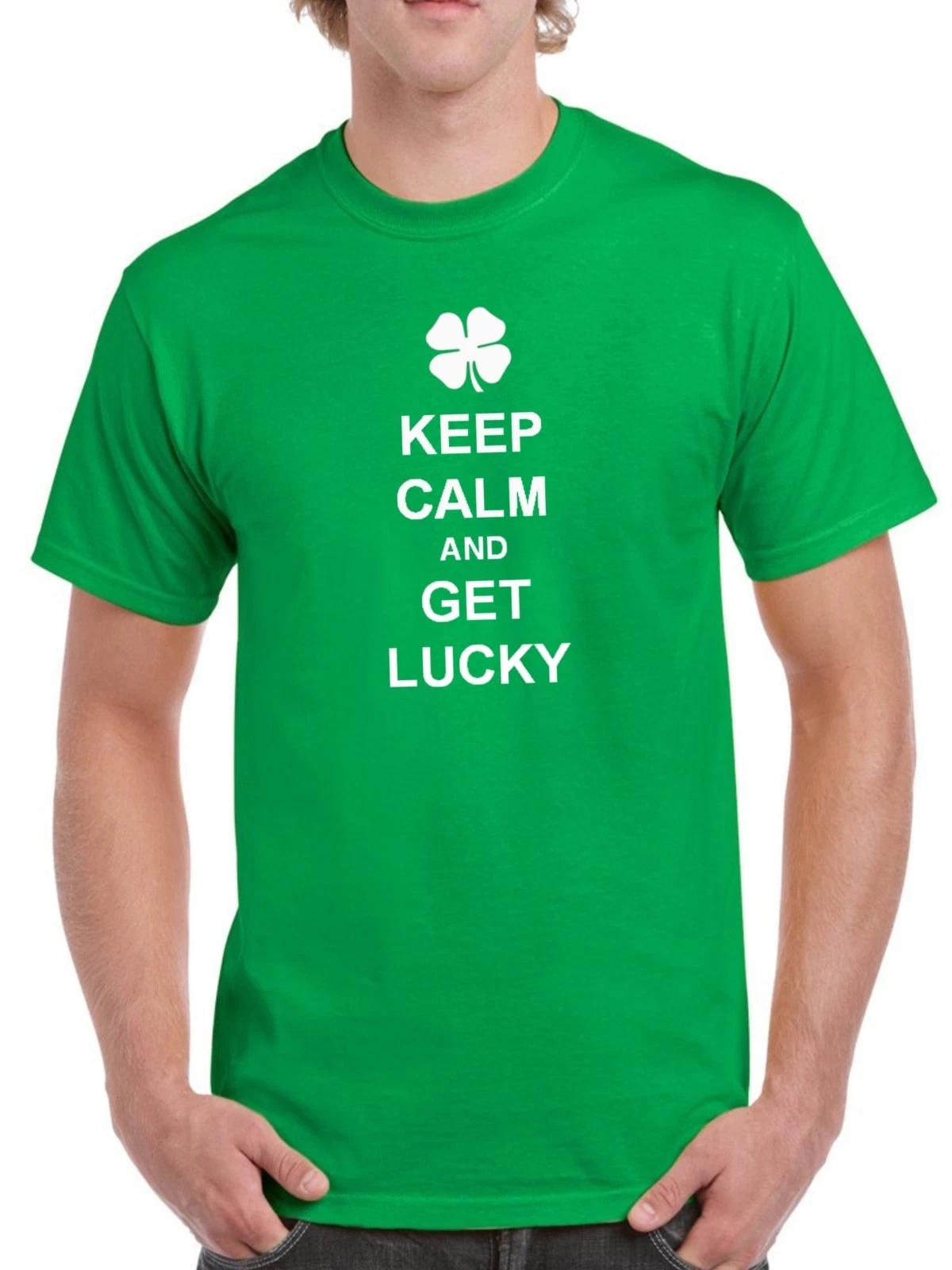 Keep Calm and Get Lucky St. Patrick’s Day Shirt Funny Green Clover Tee Gift M
