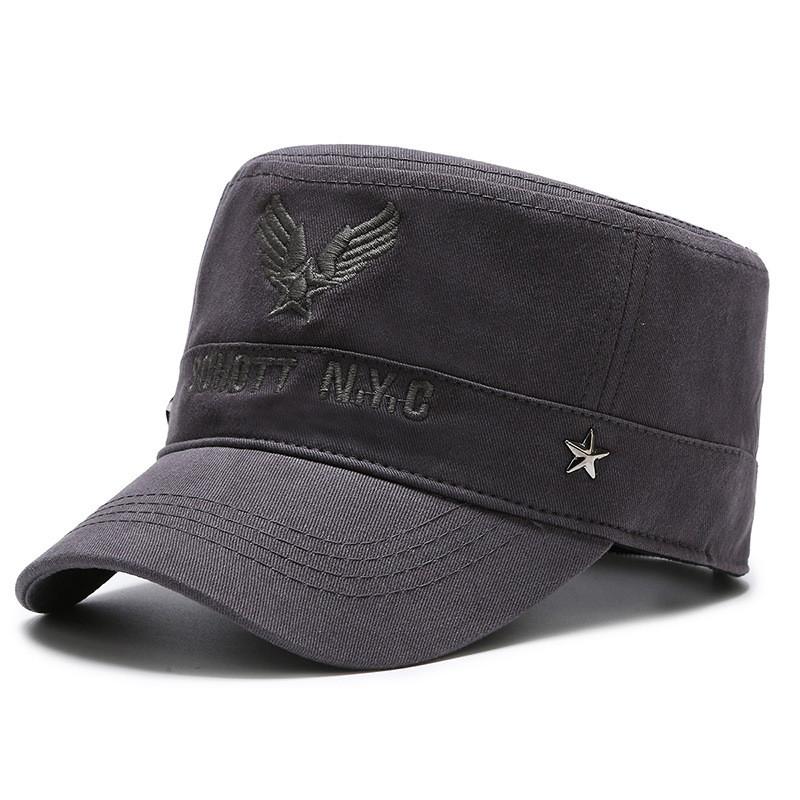 

Cotton Flat Top Hat For Men With Sun Protection Adjustable Spring Autumn Casual Cap Gray