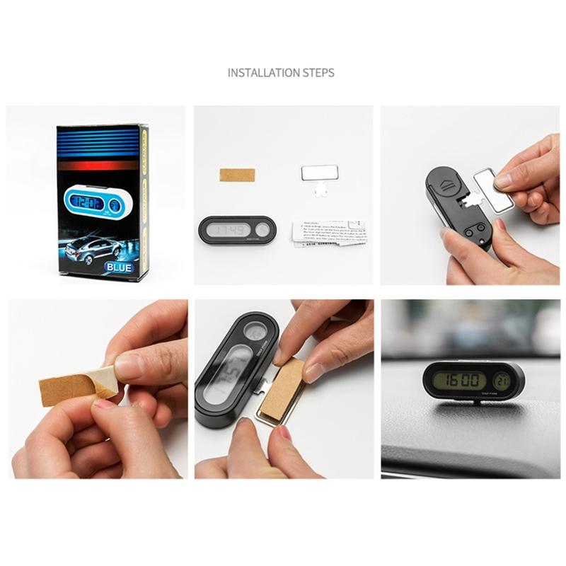 Car Auto LCD Display 2 In 1 Mini Car Digital Clock Thermometer for Time Monitor Portable Electronic LED Display Only Cel