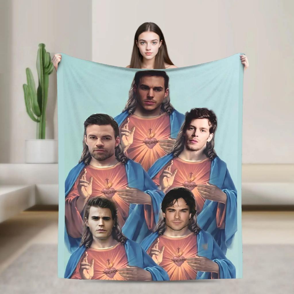 The Vampire Diaries Damon Salvatore Coperta Plaid Peluche Super Morbida Flanella Copriletto per Camera da Letto Campeggio Copri Letto