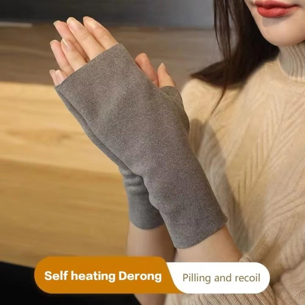 Soft Velvet Half Finger Gloves Solid Color Ski Gloves Casual Fingerless Gloves for Home&Office