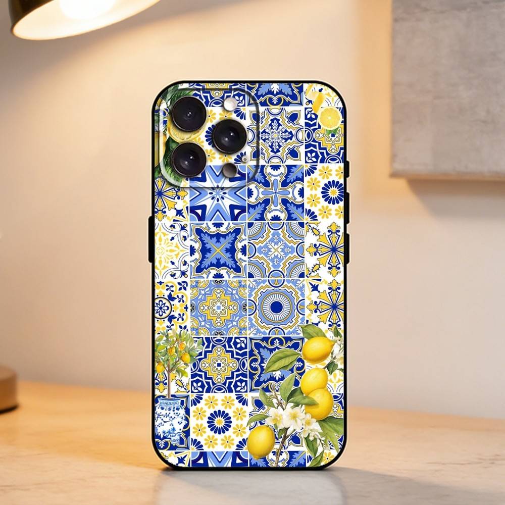 European A-Amalfi Coast L-Lemons    Phone Case For iPhone 17,16,15,14,13,12,11 Plus,Pro Max,XS,Soft Silicone Black Cover