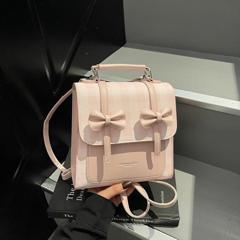 Solid color college style commuter backpack women's new trend bow portable shoulder backpack