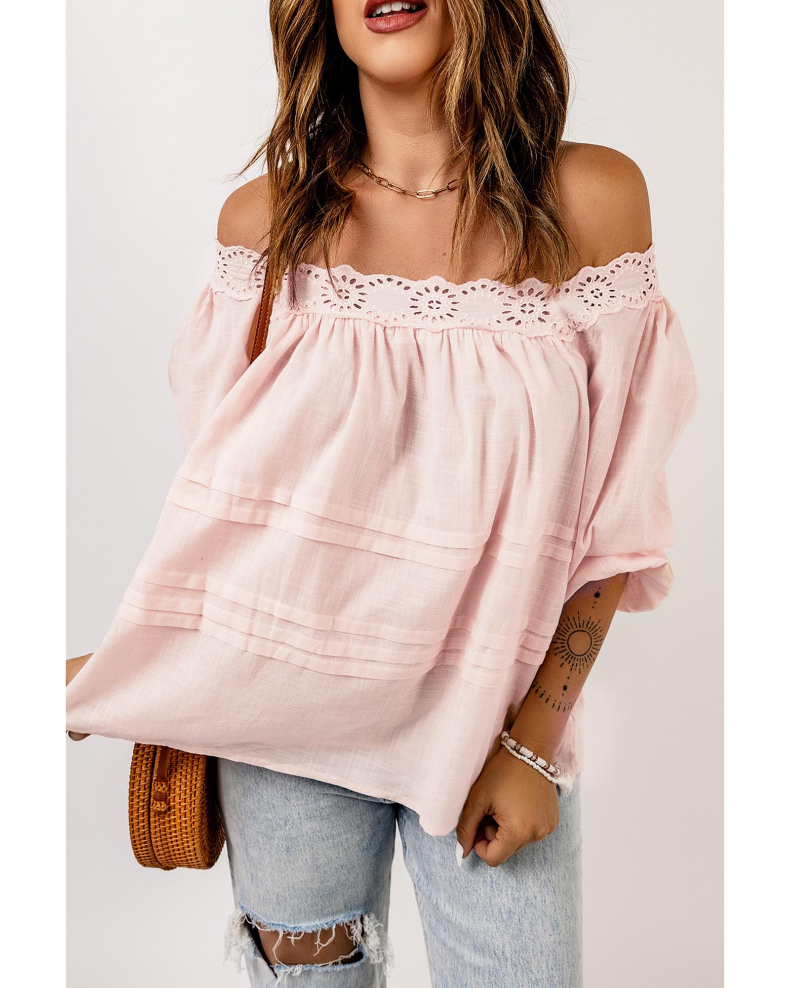 

Azura Exchange Puff Sleeve Eyelet Babydoll Blouse L бежевий