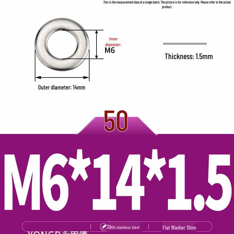 304 Stainless Steel Thickened Flat Washer / Ultra-thin Metal Gasket, Sizes M1.6-M10