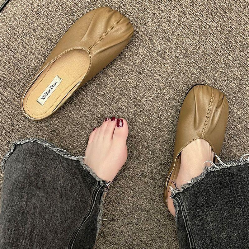 Grandma shoes women's flat shoes 2025 spring and summer new Korean version versatile pleated shallow mouth lazy single shoes Internet celebrity Doud