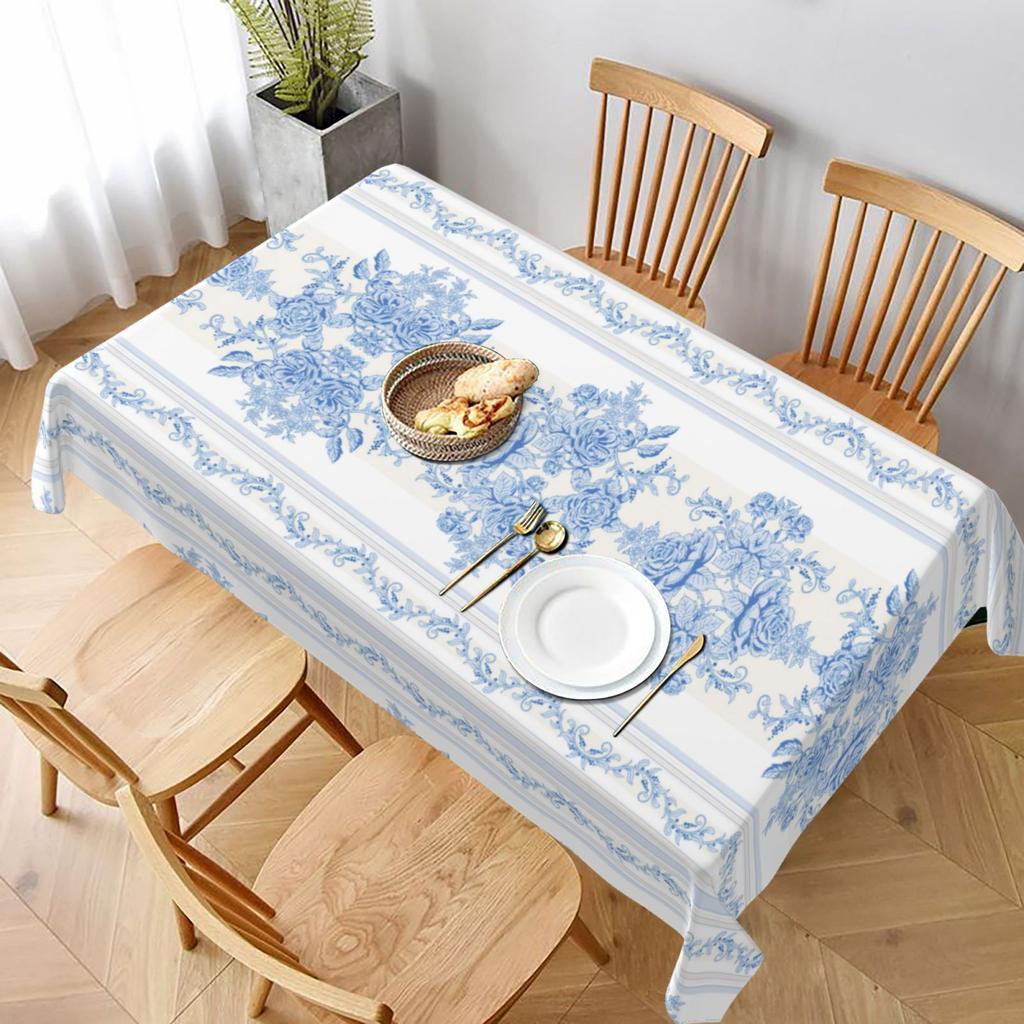 Vintage Blaue Rose Muster Polyester Tischdecke Haushalt Einfaches Muster Tischdecke Rechteckig Küchentischdecke