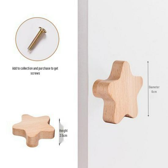 Nordic Star Moon Cloud Children's Wardrobe Handle - Solid Wood
