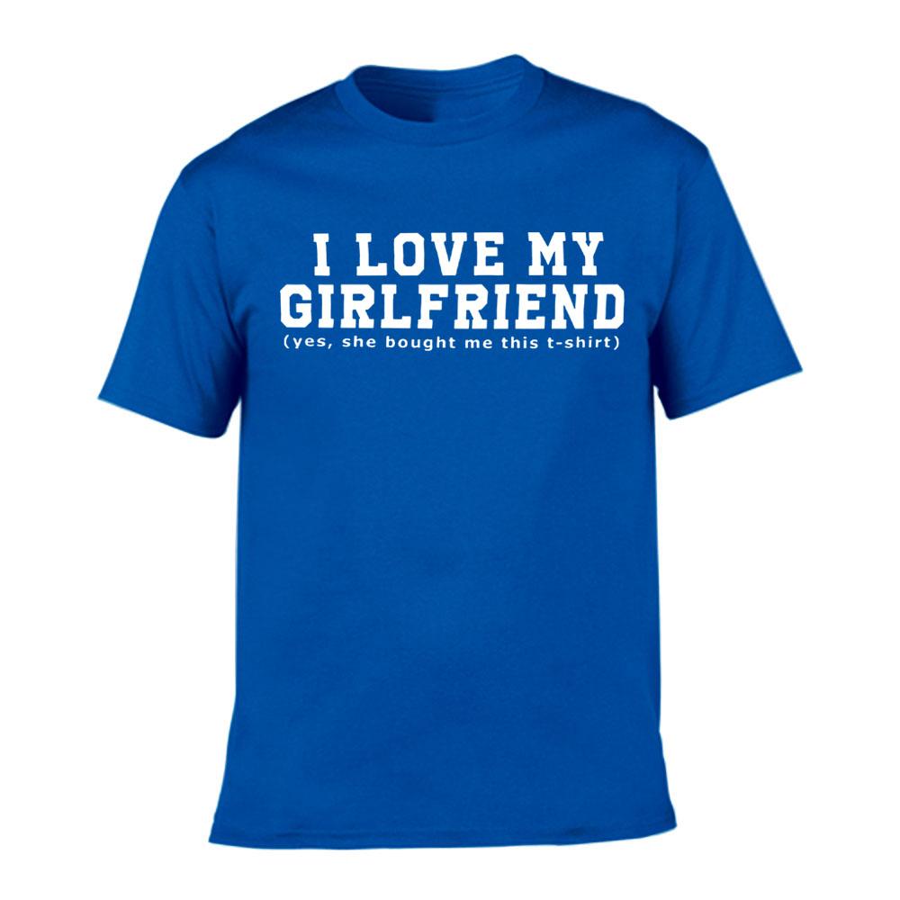 I Love My Girlfriend Letters Print Men Black Tees Casual Funny Short Sleeve White Vintage Tee