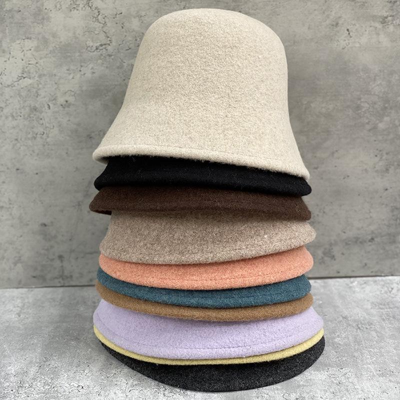 Soft And Wide Foldable Simple Australian Hair Bucket Hat Women'S Tide Warm Candy Color Wool Bucket Hat