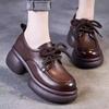Thick-soled Muffin and Small Leather Shoes Women's Autumn New Lace-up Versatile Casual Shoes