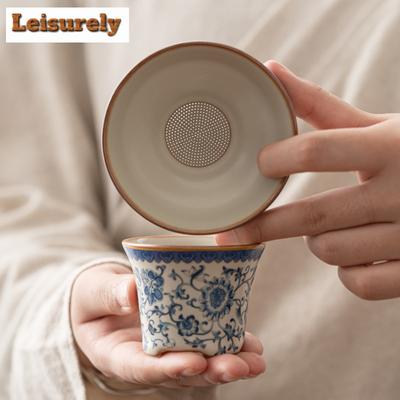 Infusore per tè in porcellana blu crema e bianca Vintage Forno Ru Colino per foglie Filtro per tè Domestico Immersione Tè Filtro per tè Artigianato Cha