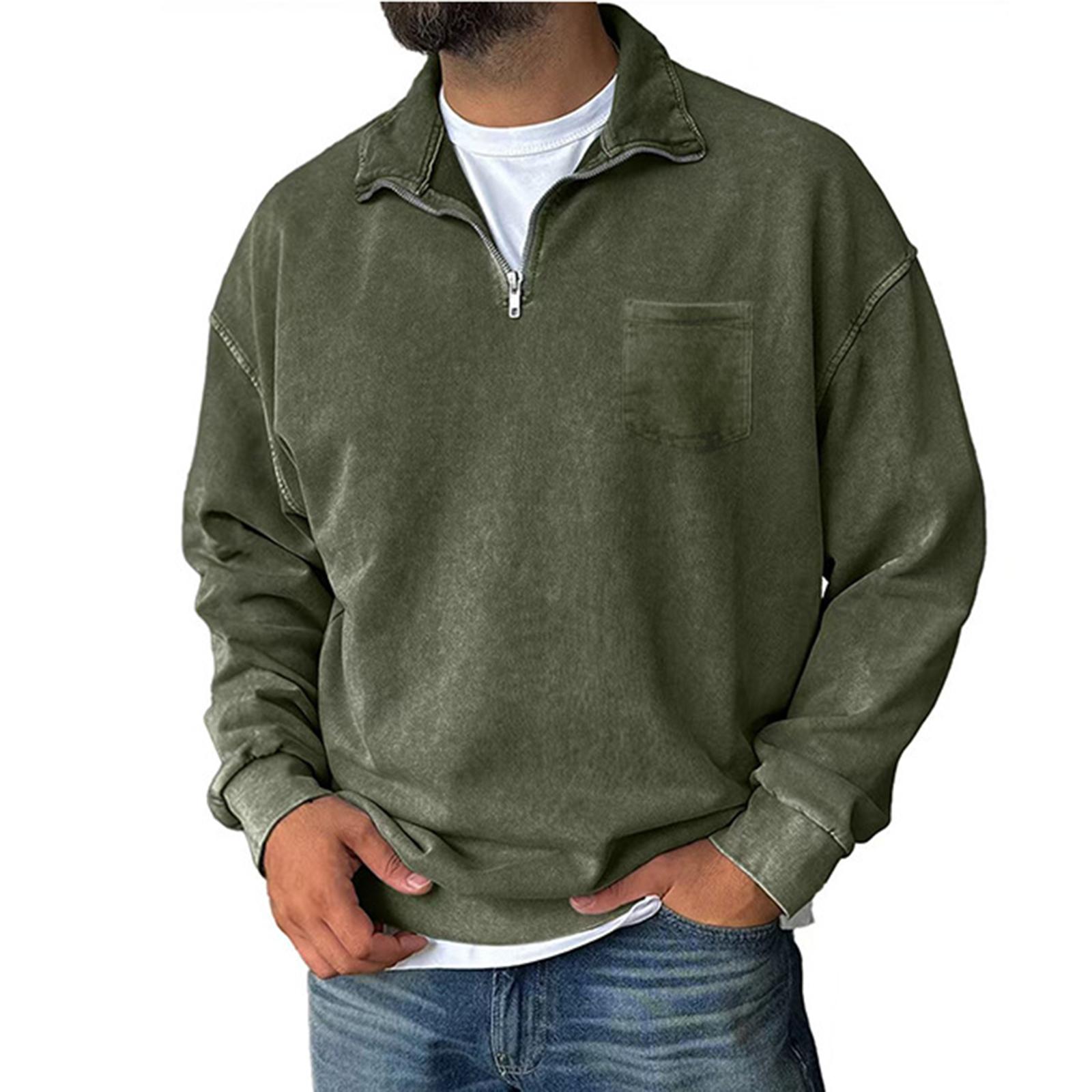 

Men s Pullover Mock Neck Cotton Sweatshirt Solid Long Sleeve Top For Fall Winter XXXL