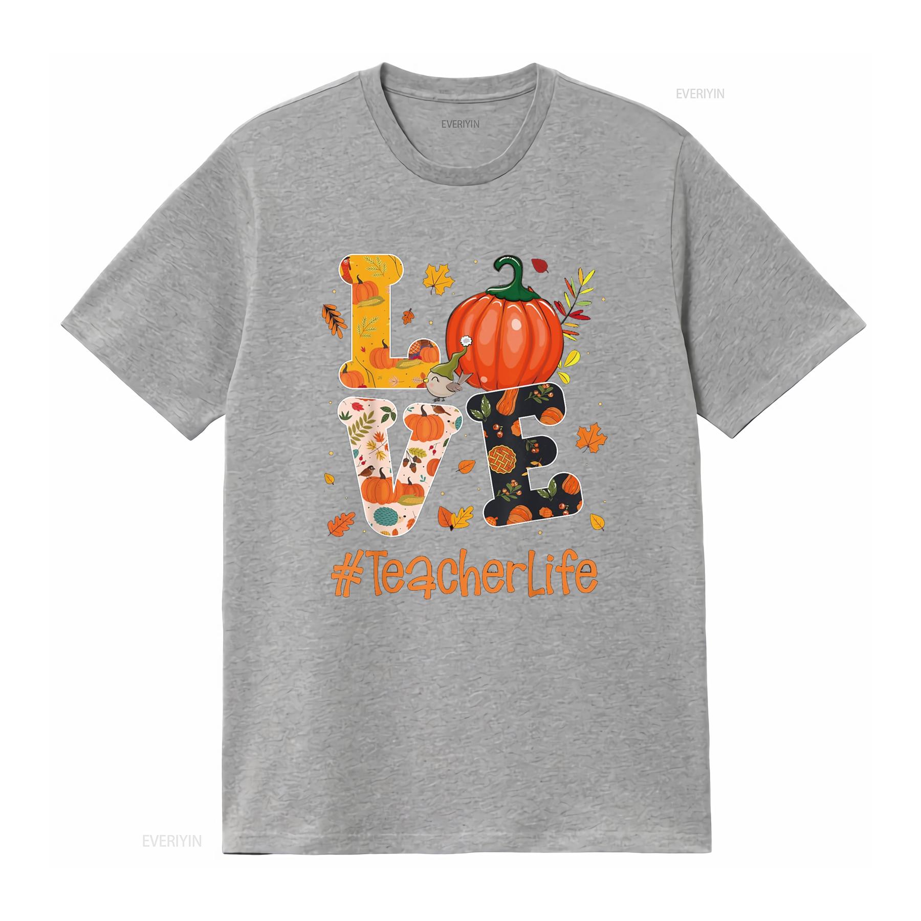 

Love Teacher Life Happy Fall Y all Autumn Student T Shirt vintage Washed Comfortable Unisex streetwear Casual graphic Slightly S