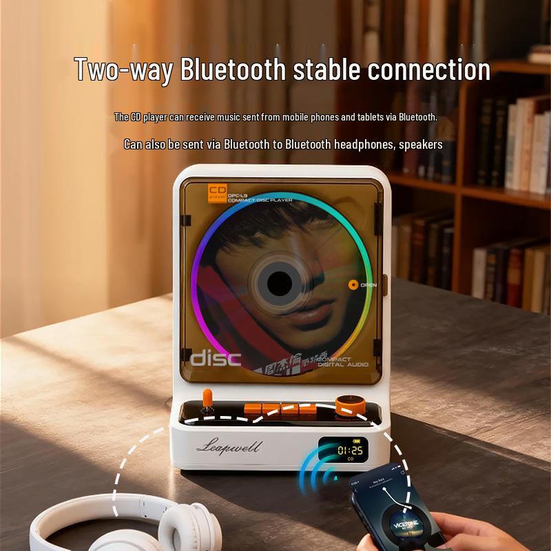 Retro Bluetooth Rechargeable Portable CD Player - Vinyl Disc Music Themed Custom Gift