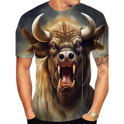 Summer Cattle 3D Printed T Shirts Round Neck Streetwear Casual Stretch Soft T Shirt Men Plus Size European Male Tee Shirts