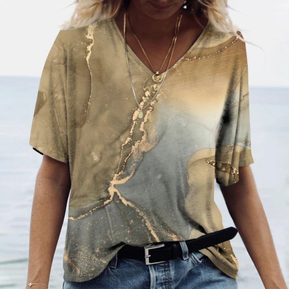 2024 neues 3D T-Shirt bunt V-Ausschnitt große Oberteile locker Sport T-Shirt Street Fashion Y2K