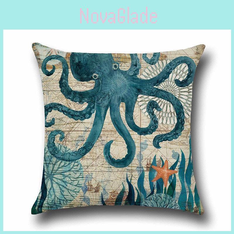 High-quality Linen Marine Animal Pillow Cushion Cover With Timeless Sea Creature Art