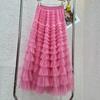Women's Elastic Waist A‑Line Maxi Tulle Skirt Fresh Sweet Tiered Cake Long Skirt