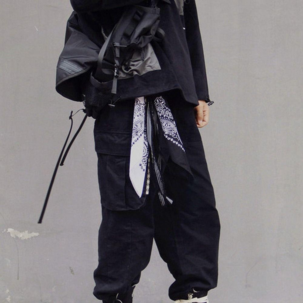 HipHop Cashew Flower Square Scarf Ribbon Pant Chain Punk Trousers Chains  Women's