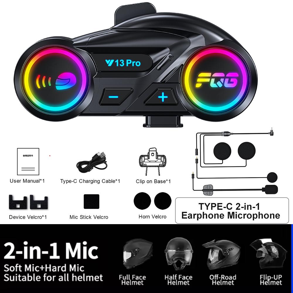 

Y13 Pro Дальнобойная мотоциклетная гарнитура-интерком Батарея 18 ч Совместный доступ к музыке Шумоподавление синий