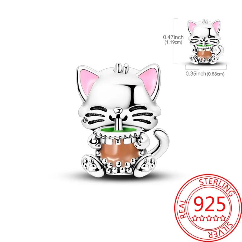 Copper Cute Animals Series Black Cat Beads Bear Puppy Pet Charm Fit Original Bracelet For Women Diy Fine Exquisite Gift