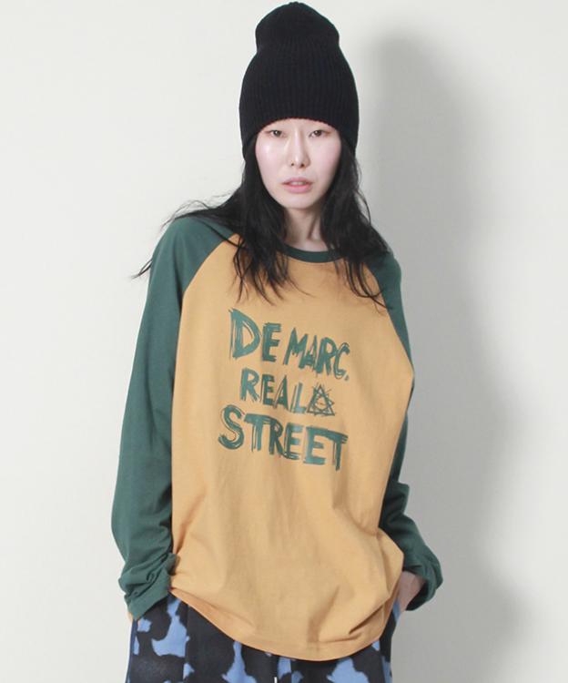Deumakeu Real Street Color Mix Raglan Long Sleeve T-Shirt Khaki & Mustard