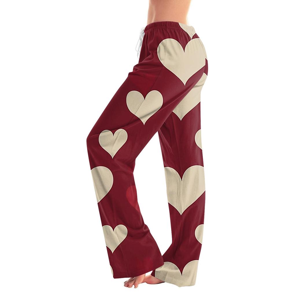 Damen Valentinstag Herz, thematische lässige Milchseide Fleece Hose, Schlafhose, Hausanzughose