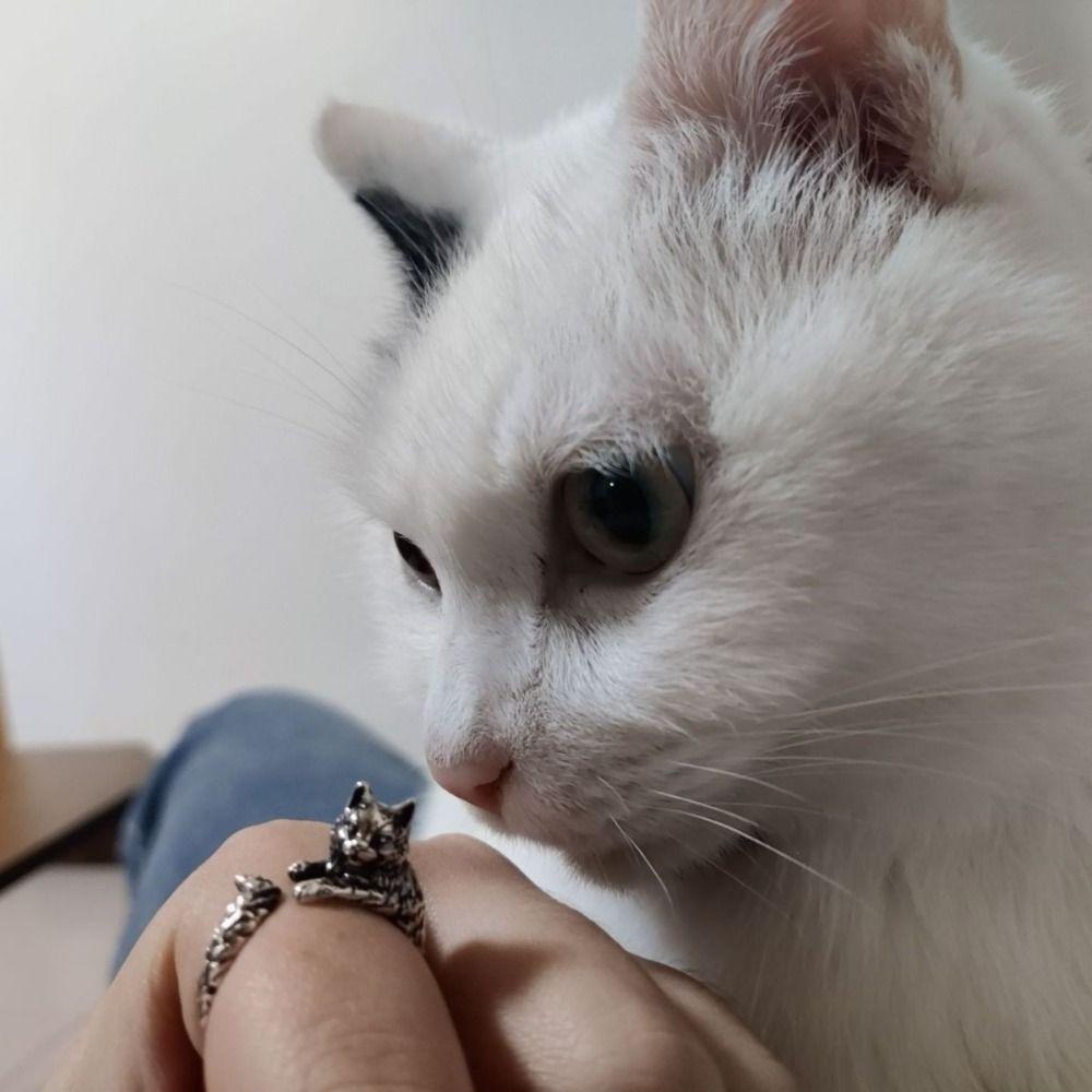 Adjustable Animal Delicate Rings Vintage Cat Shape Ring Fashion Kitty Cat Opening Rings Men Women
