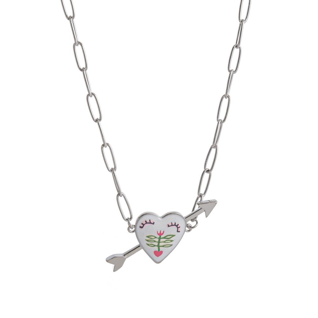 Retro Necklace With One Arrow Through The Heart Personality Pattern Paper Clip Chain 18K Color Retention