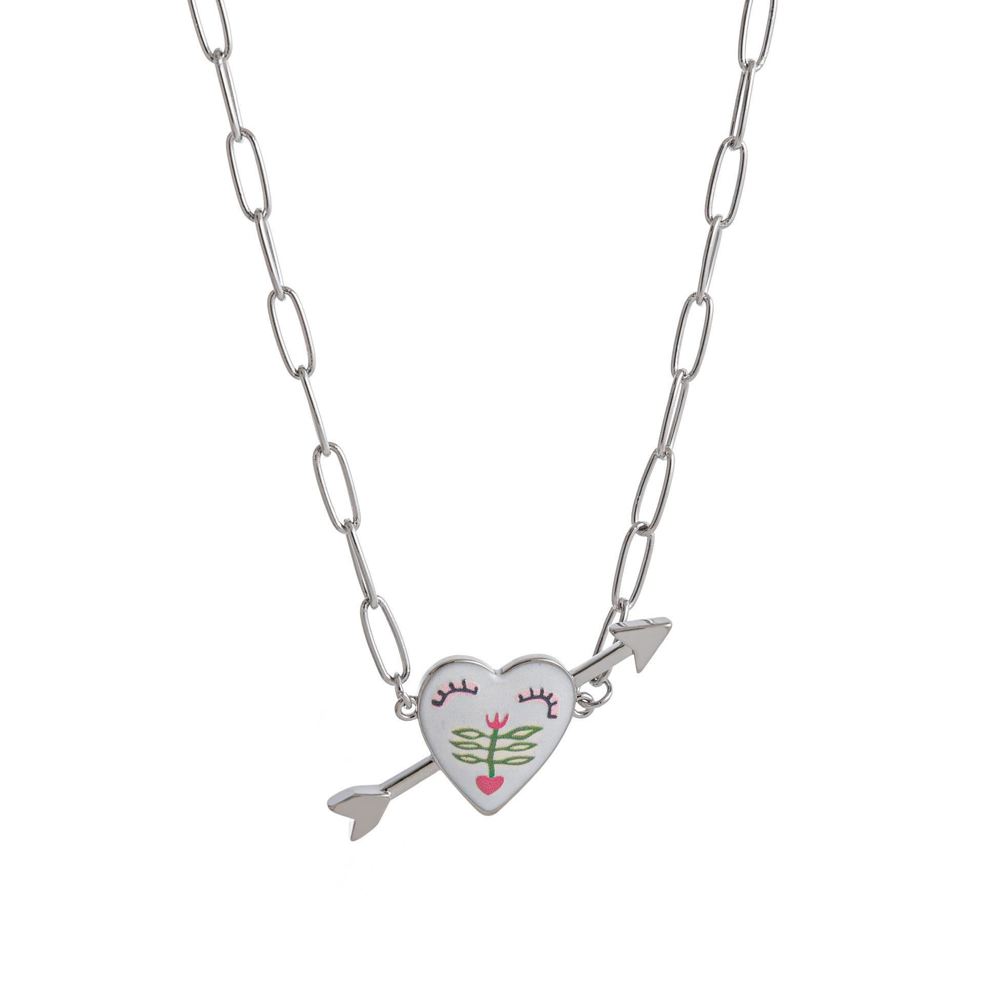 

Retro Necklace With One Arrow Through The Heart Personality Pattern Paper Clip Chain 18K Color Retention
