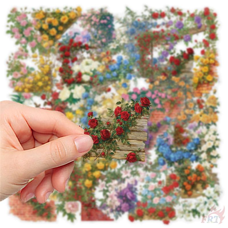 50Pcs/Set Retro Flower Wall Series 01 PET Stickers Waterproof DIY Fashion Doodle Decals Stickers